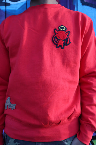 Red crewneck x Red Pieux logo